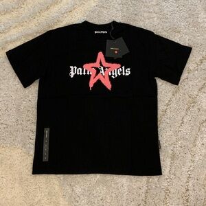 Palm Angels Sprayed Pink Star Logo Black T-Shirt Mens Size Large